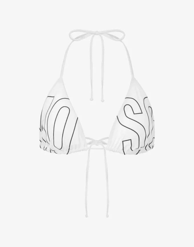 Gumowy trójkątny top bikini z logo