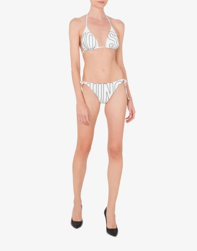 Gumowy trójkątny top bikini z logo