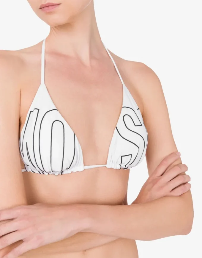 Gumowy trójkątny top bikini z logo