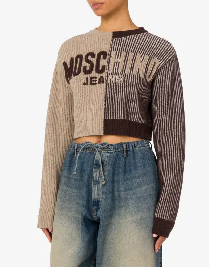 Krótki sweter z mieszanki wełny intarsja