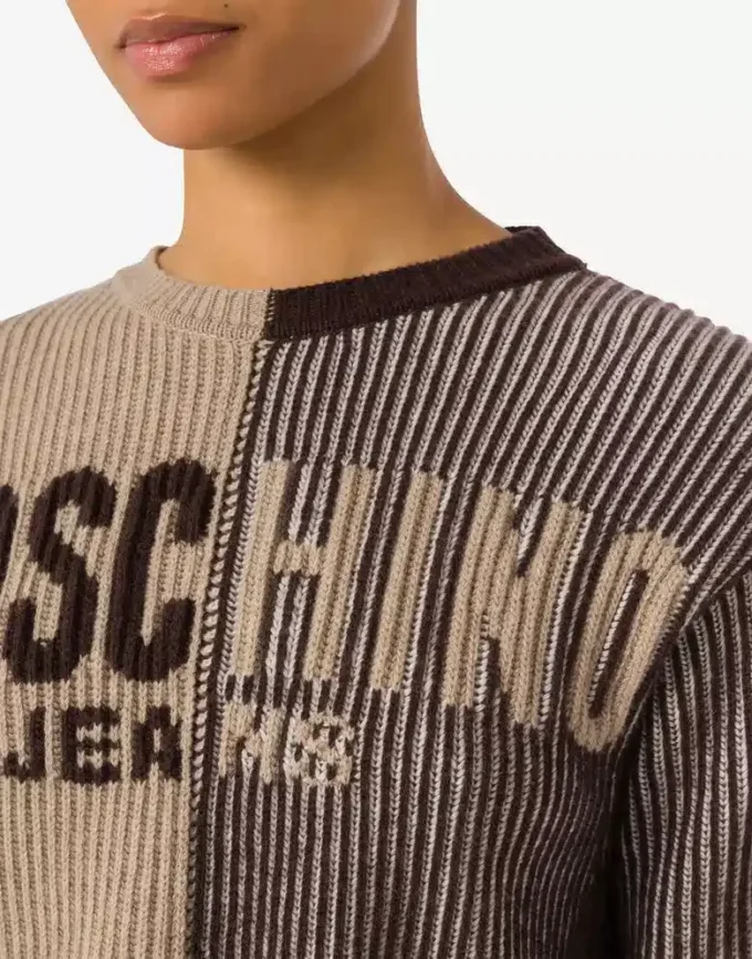 Krótki sweter z mieszanki wełny intarsja