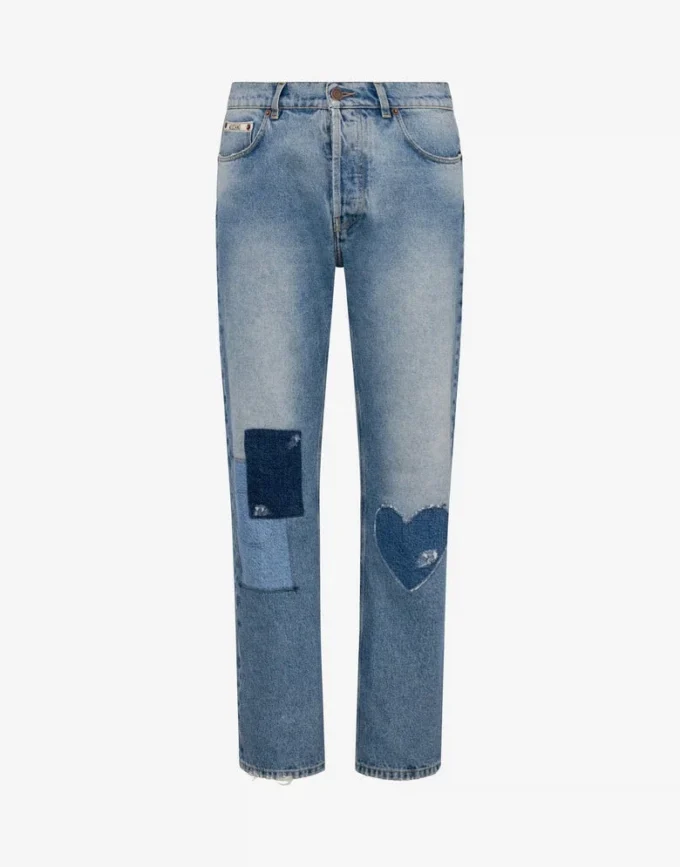 Spodnie z patchworkowego bawełnianego denimu Spodnie z patchworkowego bawełnianego denimu