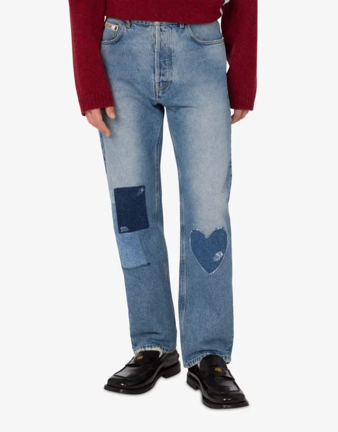Spodnie z patchworkowego bawełnianego denimu Spodnie z patchworkowego bawełnianego denimu