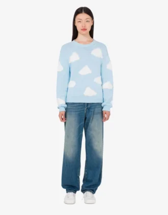 Sweter z mieszanki bawełny organicznej z nadrukiem archiwalnych chmur