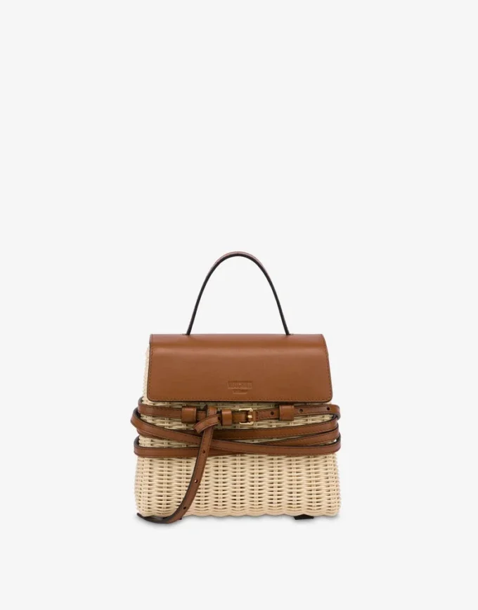 Torba Moschino Tie Me z rattanu Mała