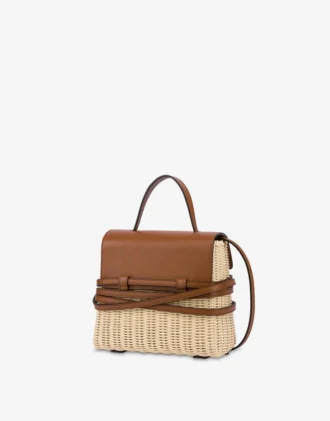 Torba Moschino Tie Me z rattanu Mała