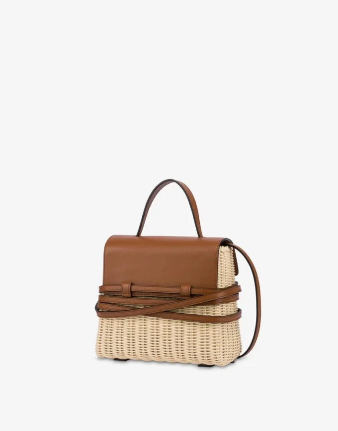 Torba Moschino Tie Me z rattanu Mała