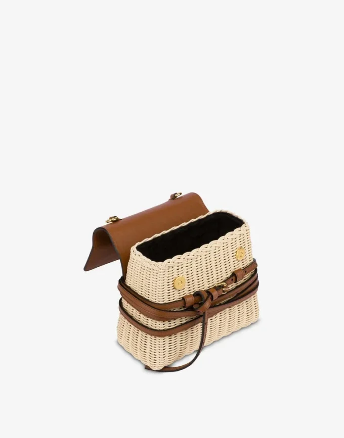 Torba Moschino Tie Me z rattanu Mała