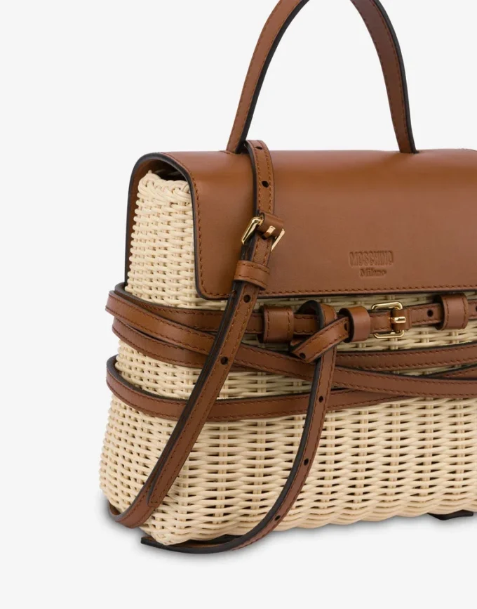 Torba Moschino Tie Me z rattanu Mała
