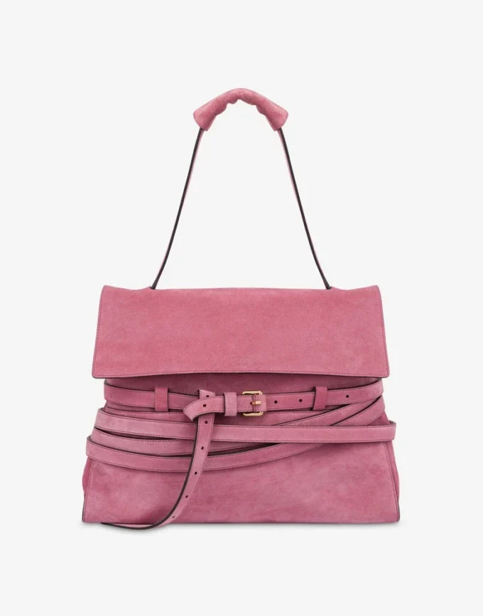Torba Moschino Tie Me z zamszu, średnia