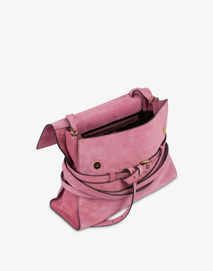 Torba Moschino Tie Me z zamszu, średnia