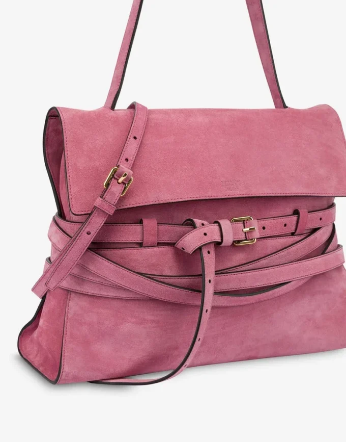 Torba Moschino Tie Me z zamszu, średnia