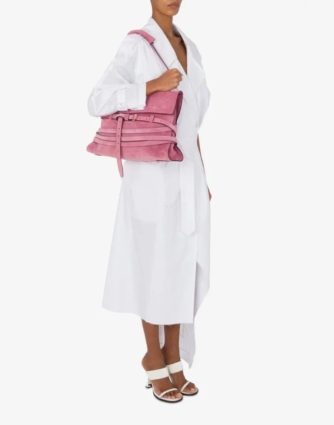 Torba Moschino Tie Me z zamszu, średnia
